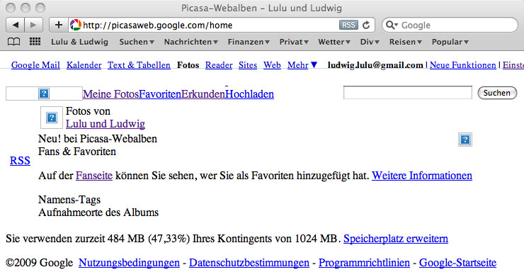 verkrüppelte picasa Webpage
